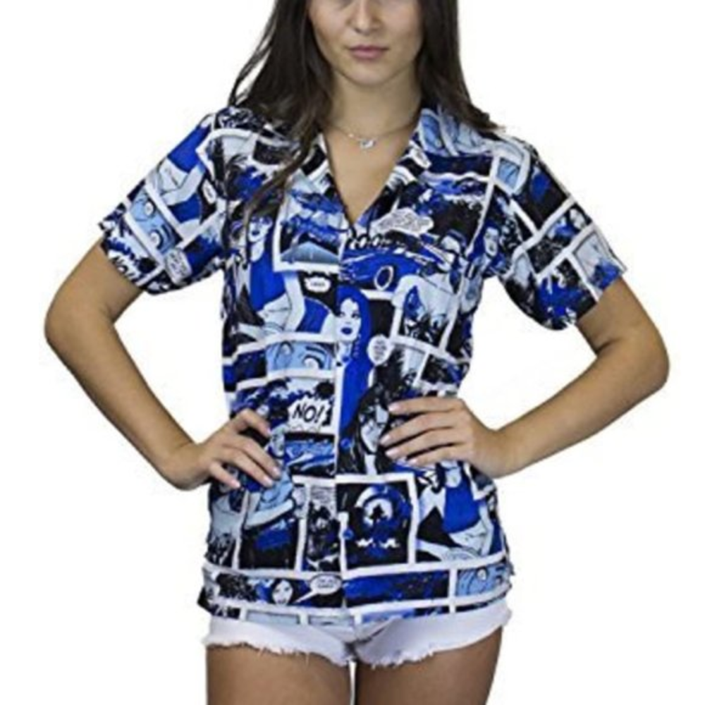 Brand New Comic Button Down Top Collared‎ Lightweight Soft Thin Material S-M
